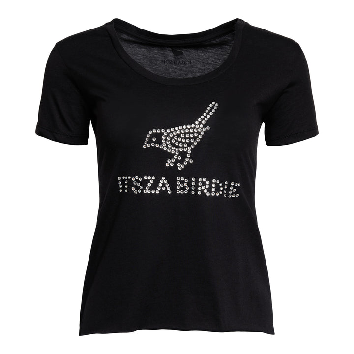 Itsza Birdie Little Bird made with the Highest quality Swarovski crystal stones Cotton Black T-shirt