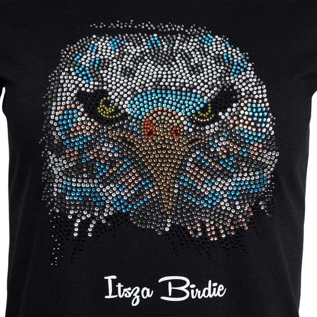 Itsza Birdie Big Bird made with the Highest quality Swarovski crystal stones Cotton Black T-shirt