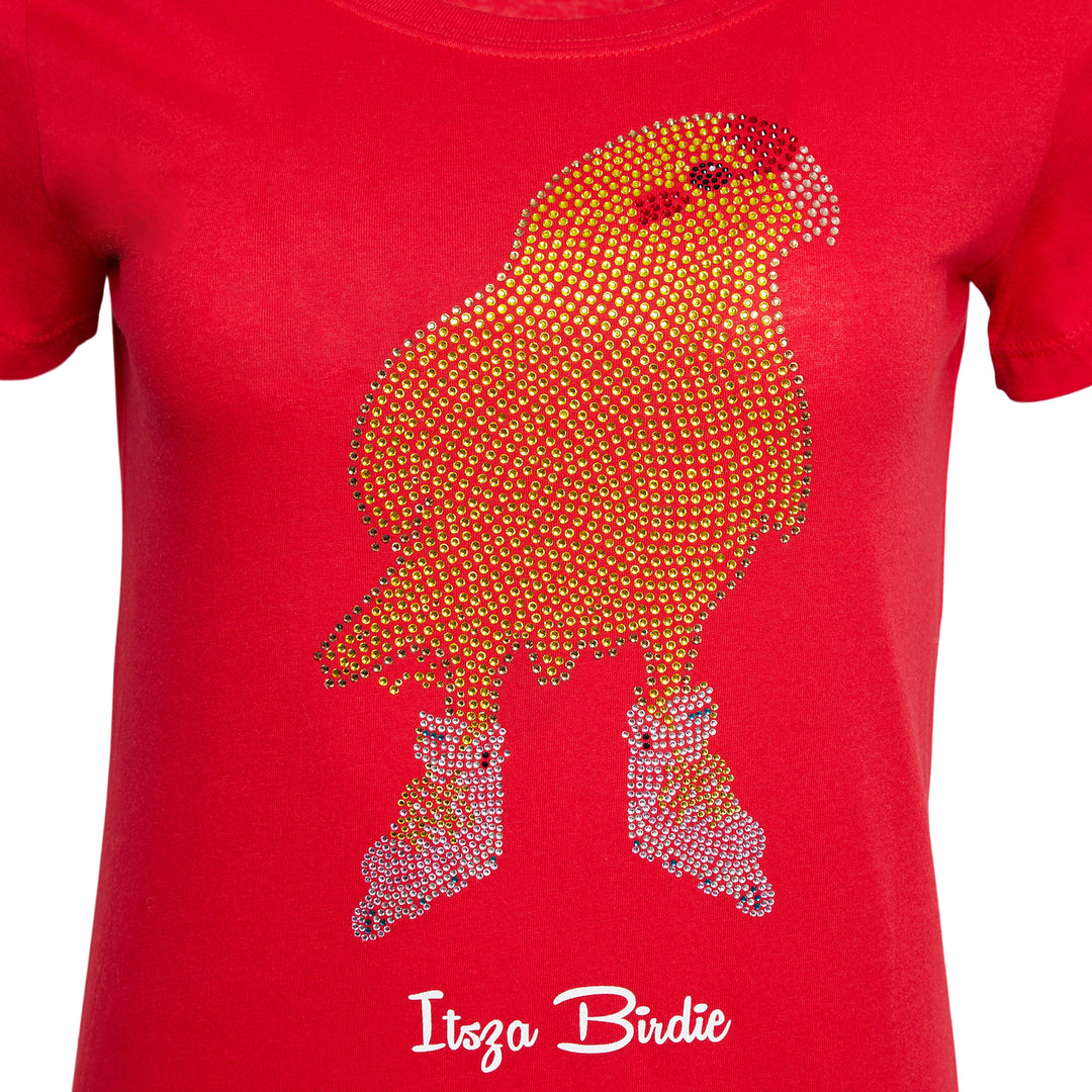 Itsza Birdie Yellow Bird made with the Highest quality Swarovski crystal stones Cotton Red T-shirt