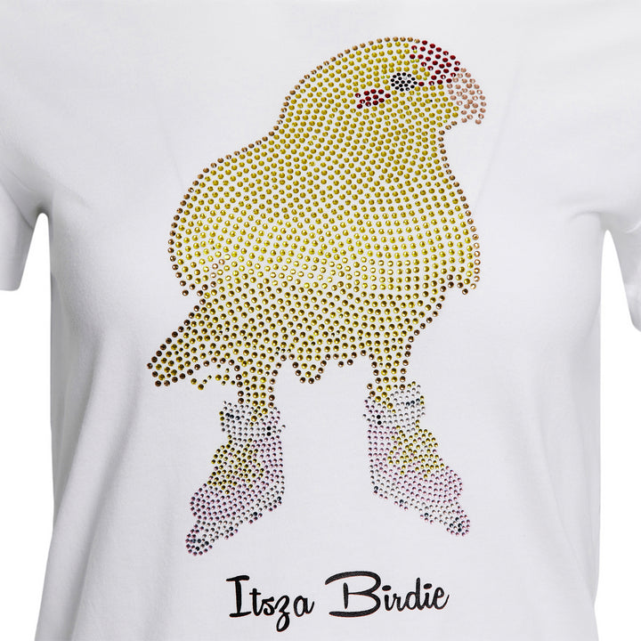 Itsza Birdie Yellow Bird made with the Highest quality Swarovski crystal stones Cotton White T-shirt