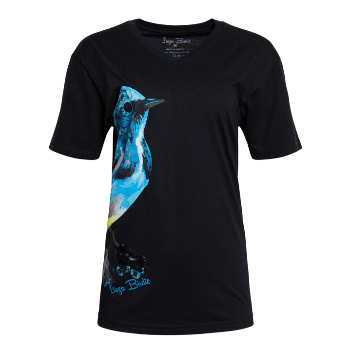 Itsza Birdie Big Blue Bird Cotton Black T-shirt