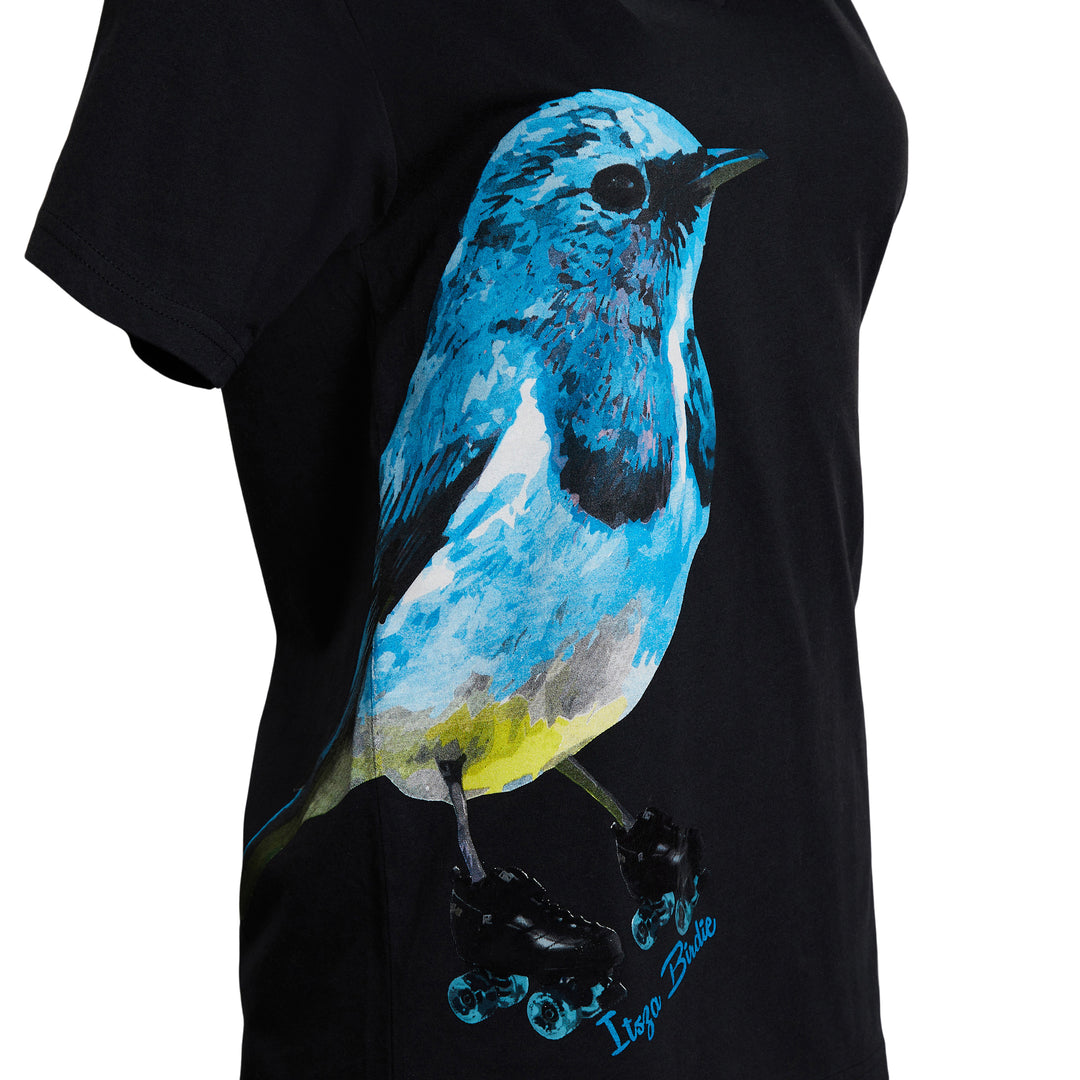 Itsza Birdie Big Blue Bird Cotton Black T-shirt