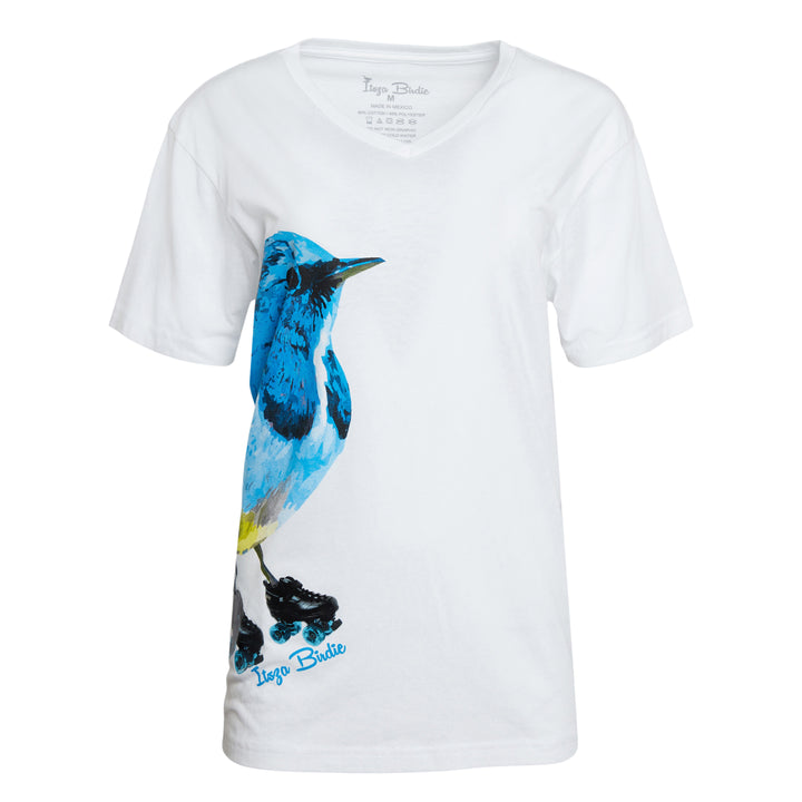 Itsza Birdie Big Blue Bird Cotton White T-shirt