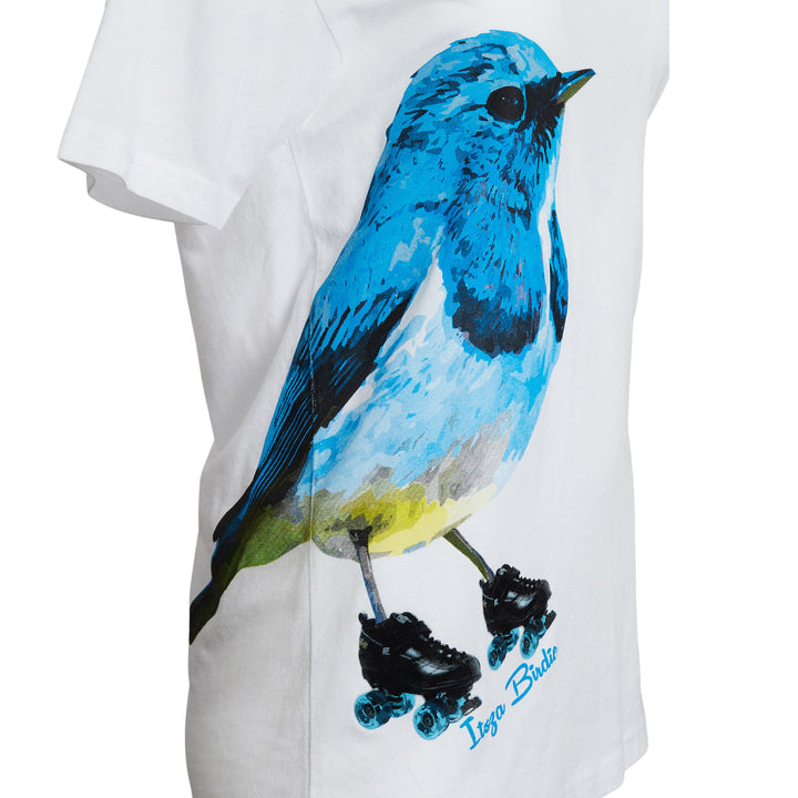 Itsza Birdie Big Blue Bird Cotton White T-shirt