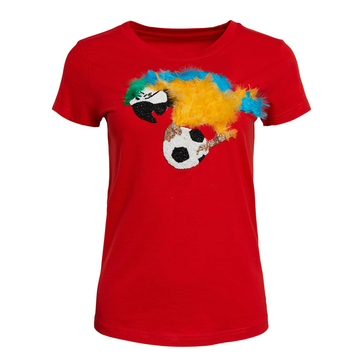 Itsza Birdie Parrot Playing Soccer Cotton Red T-shirt