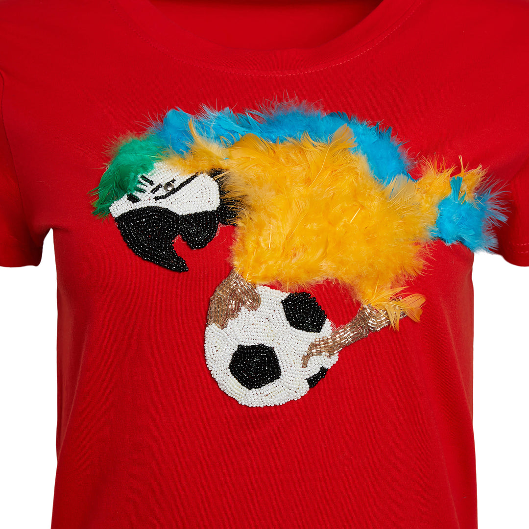 Itsza Birdie Parrot Playing Soccer Cotton Red T-shirt