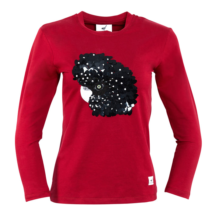 Luxurious Black Cockatoo Red V-Neck Cashmere Sweater