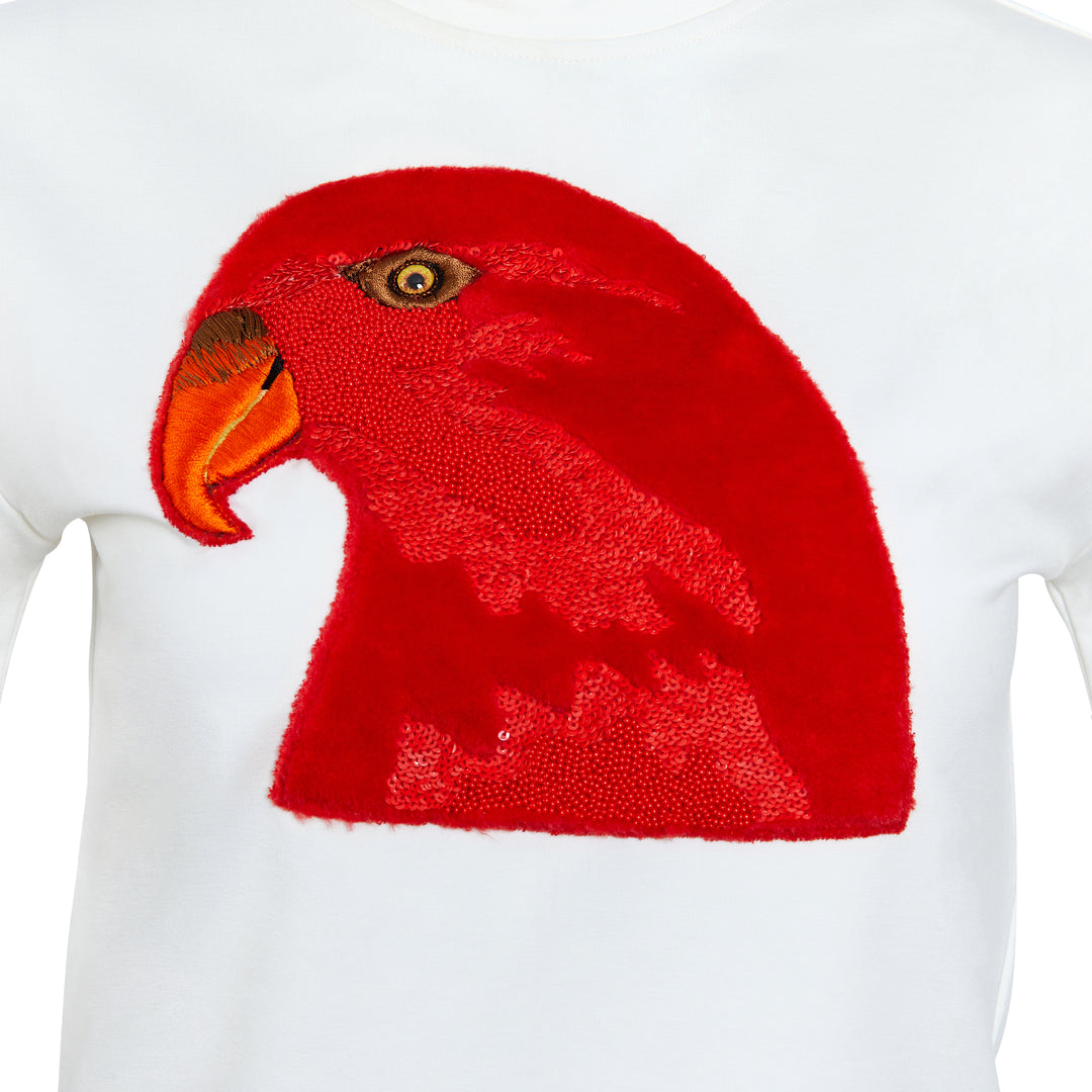 Itsza Birdie Red Bird Cotton White T-shirt