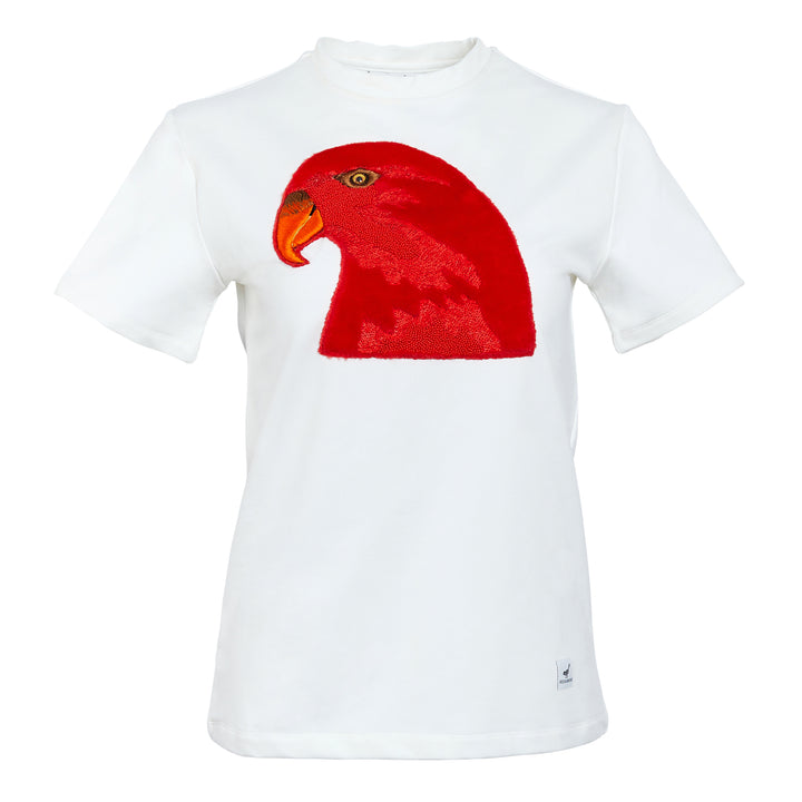 Itsza Birdie Red Bird Cotton White T-shirt