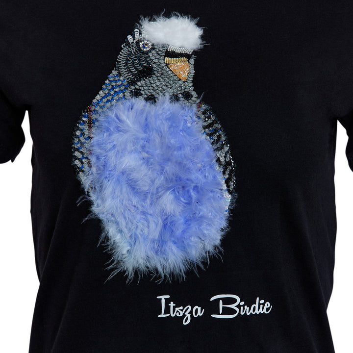 Itsza Birdie Blue Bird Cotton Black T-shirt