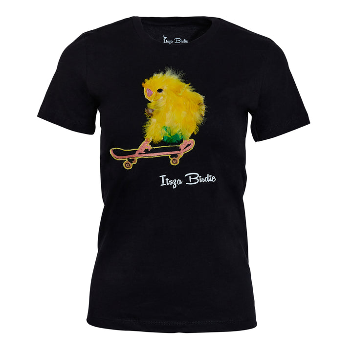 Itsza Birdie Yellow Bird Skating Cotton Black T-shirt