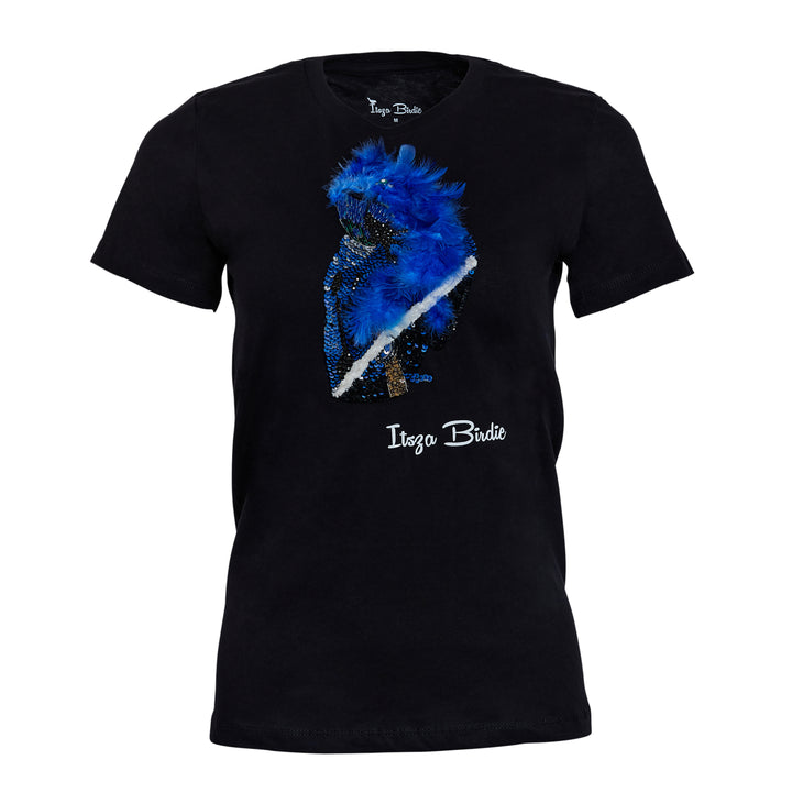 Itsza Birdie Big Blue Bird Cotton Black T-shirt