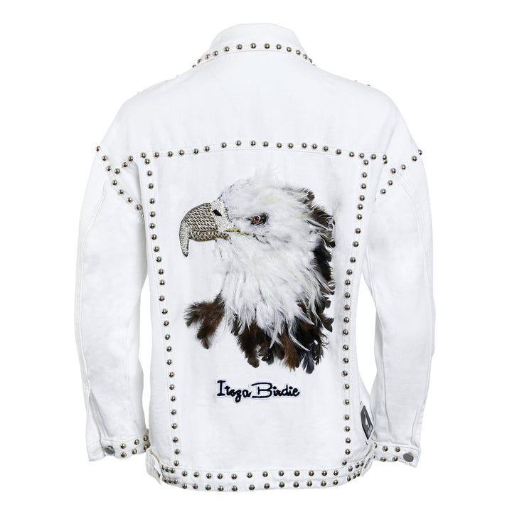 Itsza Birdie Denim Jacket White with Big Bird