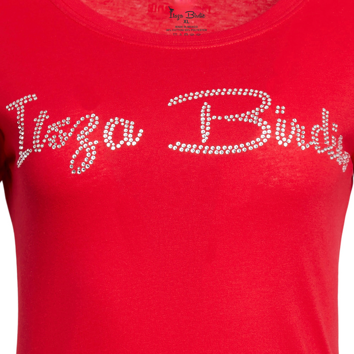 Itsza Birdie Logo made with the Highest quality Swarovski crystal stones Cotton Red T-shirt