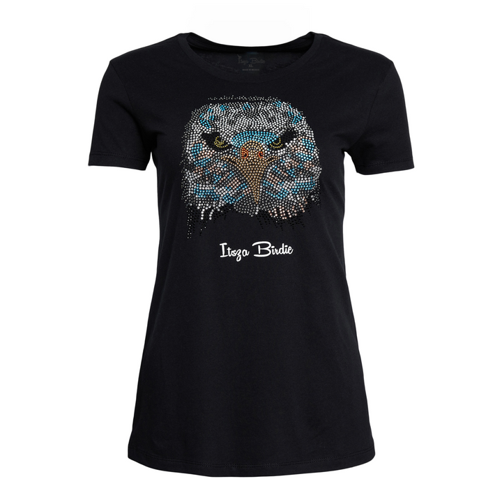 Itsza Birdie Big Bird made with the Highest quality Swarovski crystal stones Cotton Black T-shirt