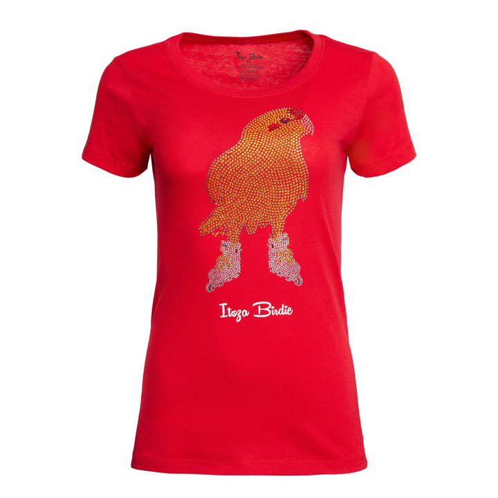 Itsza Birdie Yellow Bird made with the Highest quality Swarovski crystal stones Cotton Red T-shirt