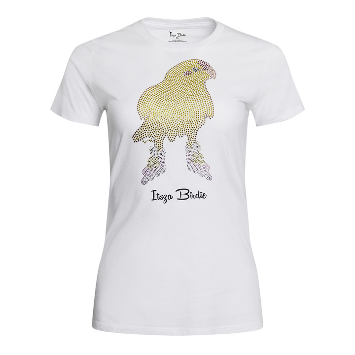 Itsza Birdie Yellow Bird made with the Highest quality Swarovski crystal stones Cotton White T-shirt